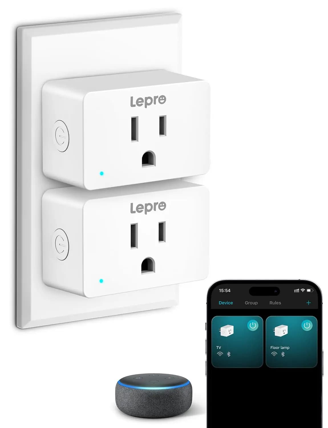 Mini Intelligent socket 15A, WiFi socket Compatible with Alexa and Google Assistant, Vocal/APP Control, Timer, ETL and FCC Certificate, Pack of 2