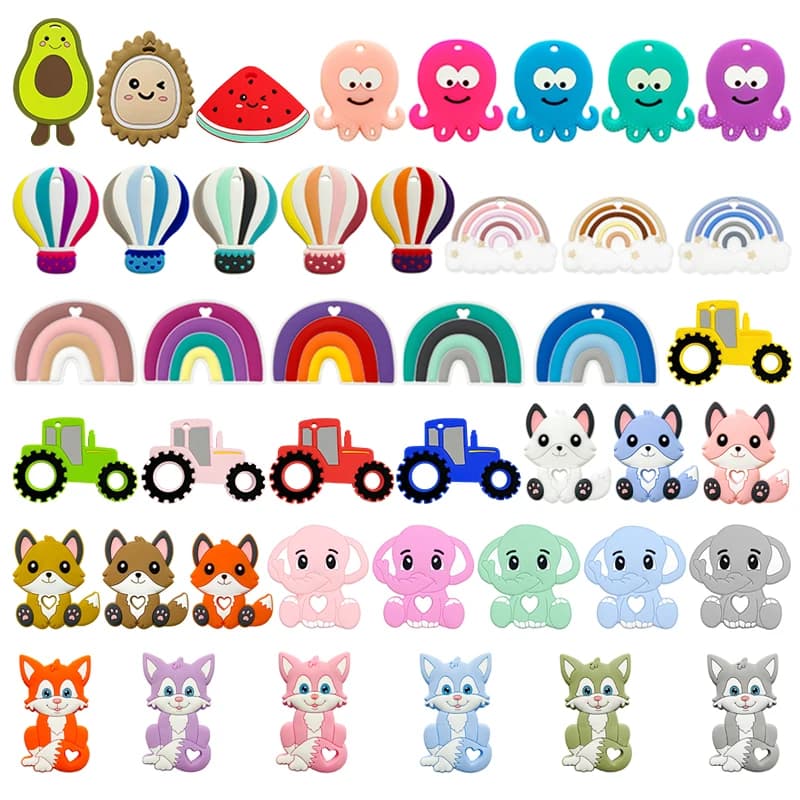 1pcs Silicone Cartoon Elephant Fox Octopus Teether Gifts Pacifier Chain Making DIY Nipple Chain Accessories