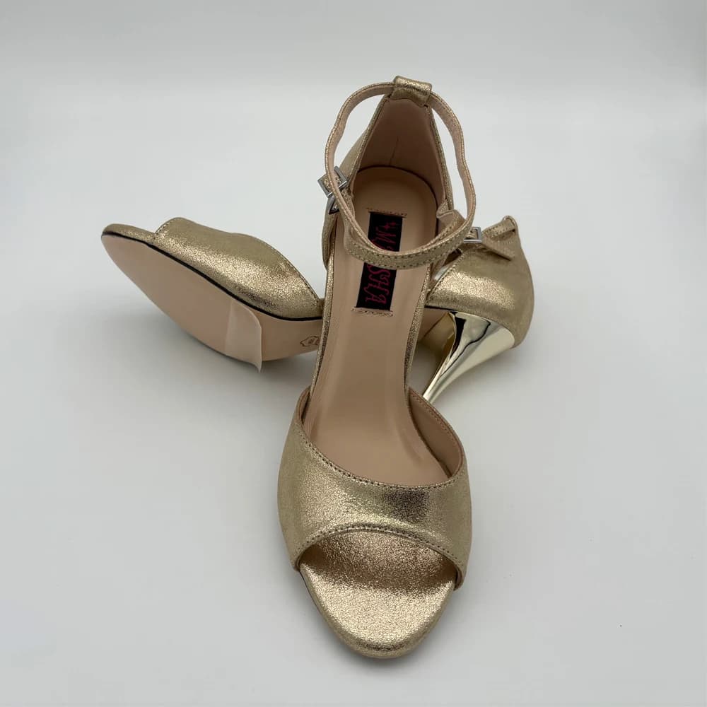 Gold Leather Argentina Tango Shoes Leather Hard Sole 7.5cm 9cm Heel Party Shoes Shipping Free T628201GL Flamico Shoes