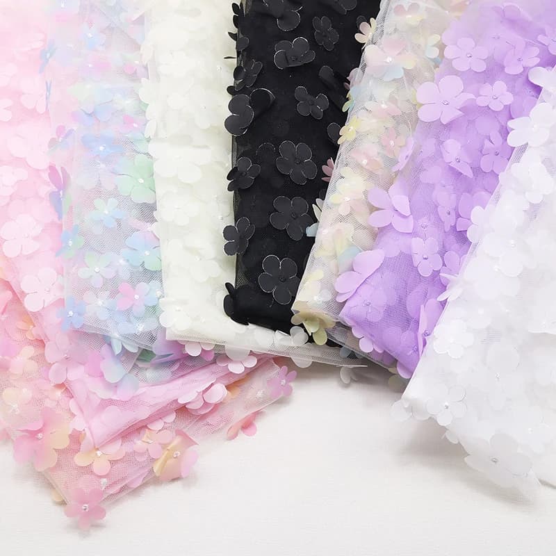 15 Color Rainbow Flower 3D Applique Lace Fabric 130cm X 1yard Gradient Flowers Children's Clothing DIY Colorful Color Lace Cloth
