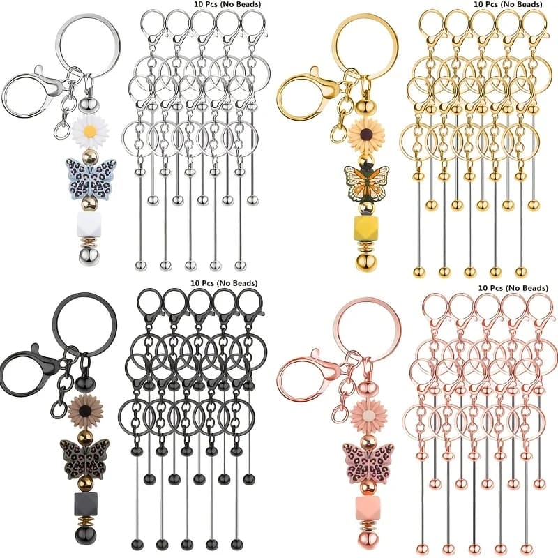 Kit Fai-da-te 10 Pezzi per Creazione Portachiavi con Perline Vuote Uniche, Ciondolo Artigianale, Gancio per Chiavi, Decorazione Creativa, Elementi da Appendere