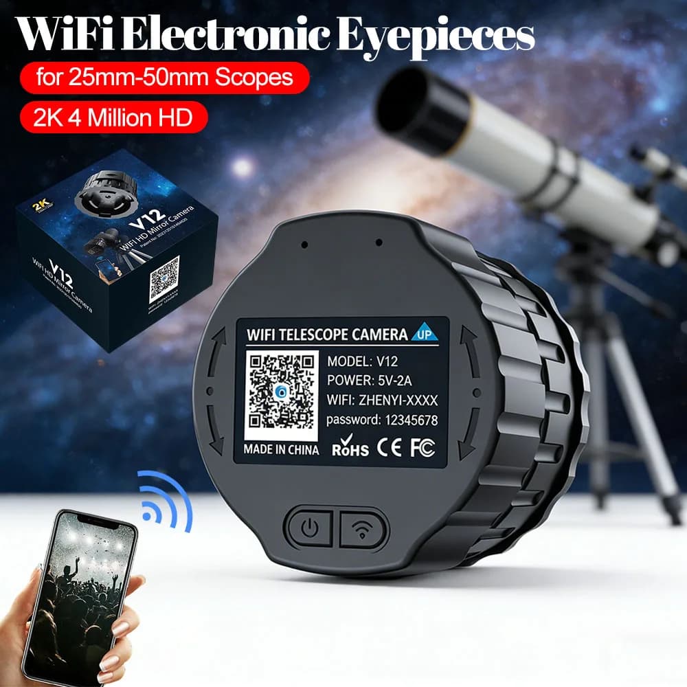 Oculare Elettronico WiFi HD da 4 Milioni di Pixel per Telescopio Ottico da 25mm-50mm e Microscopio, Fotocamera Oculare Elettronica