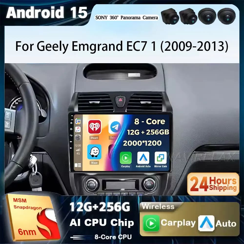 Android 15 Carplay Auto Per Geely Emgrand EC7 1 2009 2010 2011 2012 2013 Autoradio GPS Multimediale WIFI + Lettore 4G BT Video Stereo