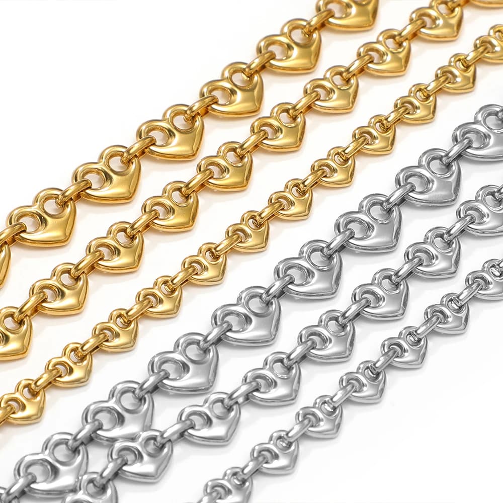 Catene a cuore grandi in acciaio inossidabile da 1 metro Catene placcate in oro per gioielli punk fai-da-te che realizzano forniture per braccialetti per collane fatte a mano