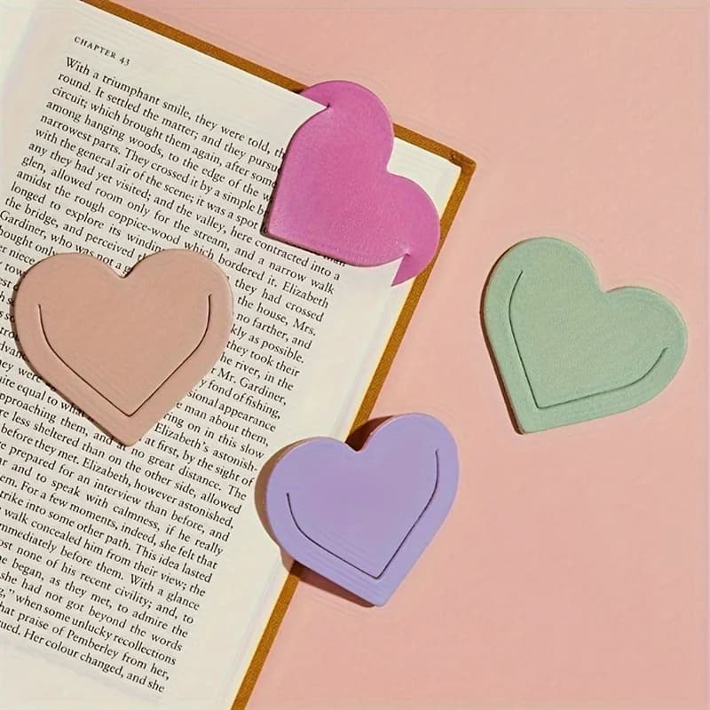 Heart-Shaped Faux Leather Bookmarks (4pcs) -Double-Sided Page Markers for Book Lovers,Ideal Gift for Readers and Journal Keepers