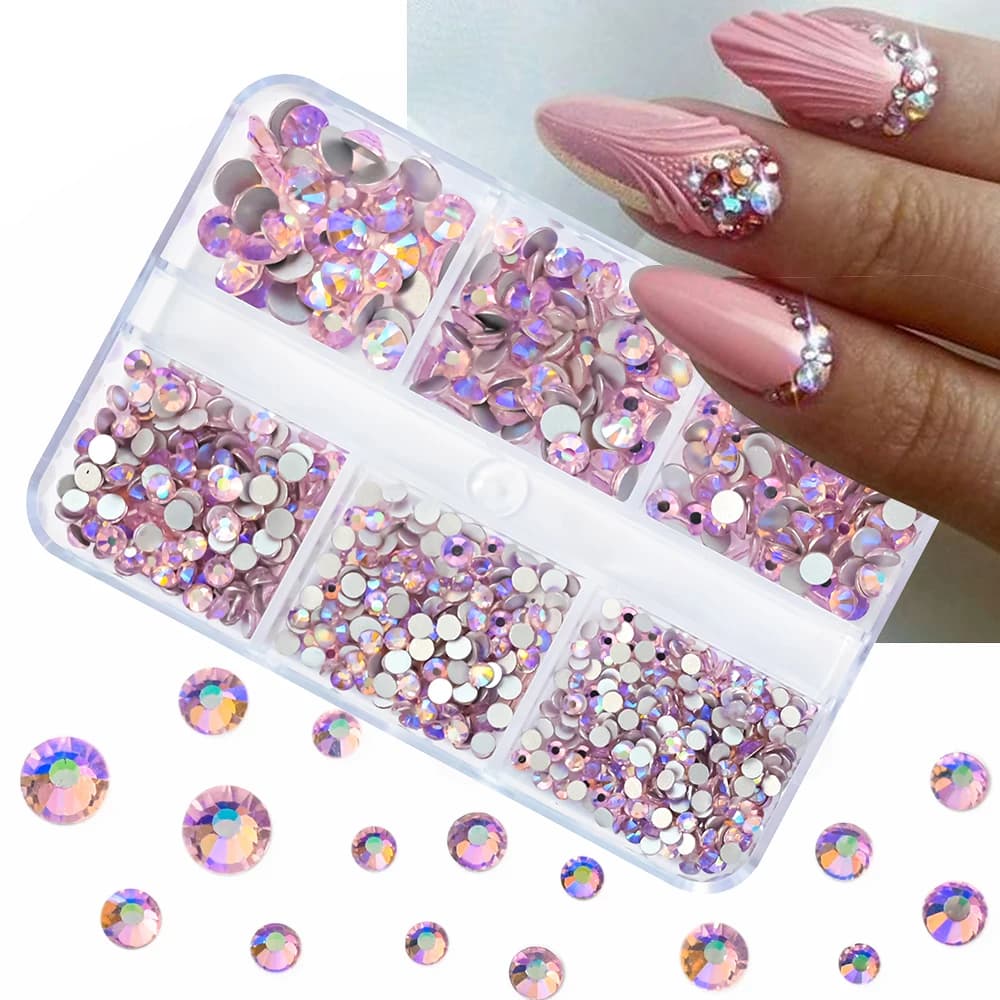 1 scatola Aurora Mix Sizes ss6-ss20 Vetro Non Hot Fix Strass Parte posteriore piatta Pietra di cristallo Strass Glitters Nail Diamond per indumenti fai da te