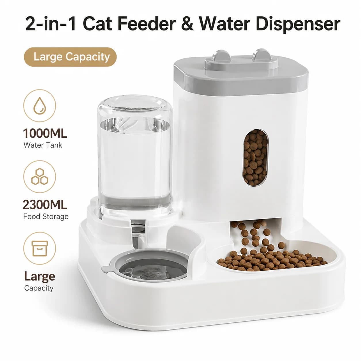 2-in-1 Automatic Dog Cat Feeder with Water Fountain, Large Capacity Pet Food Dispenser & Waterer Set