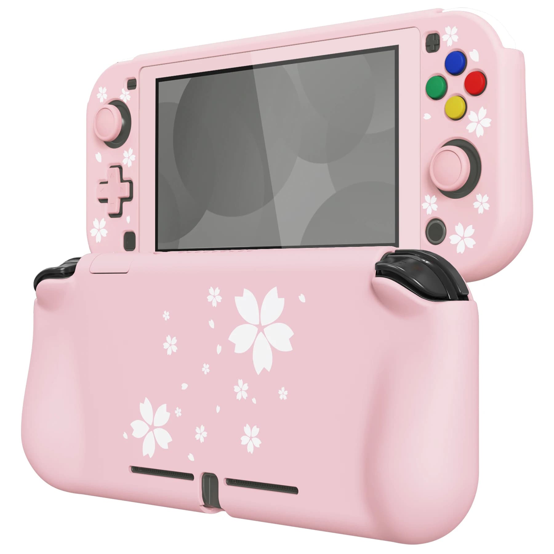 Custodia protettiva ergonomica PlayVital ZealProtect per Nintendo Switch Lite con protezione per lo schermo - Petali di fiori di ciliegio