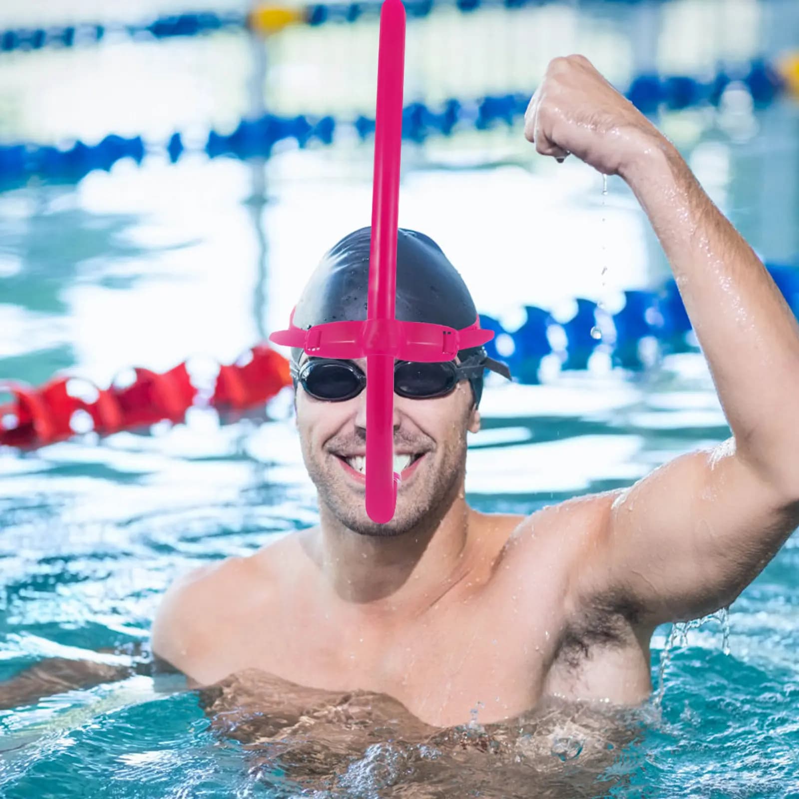 Set Snorkel Frontale per Nuoto a Giri per Adulti, Attrezzatura Comoda per Allenamento di Nuoto, Snorkel in Silicone per Nuoto a Giri