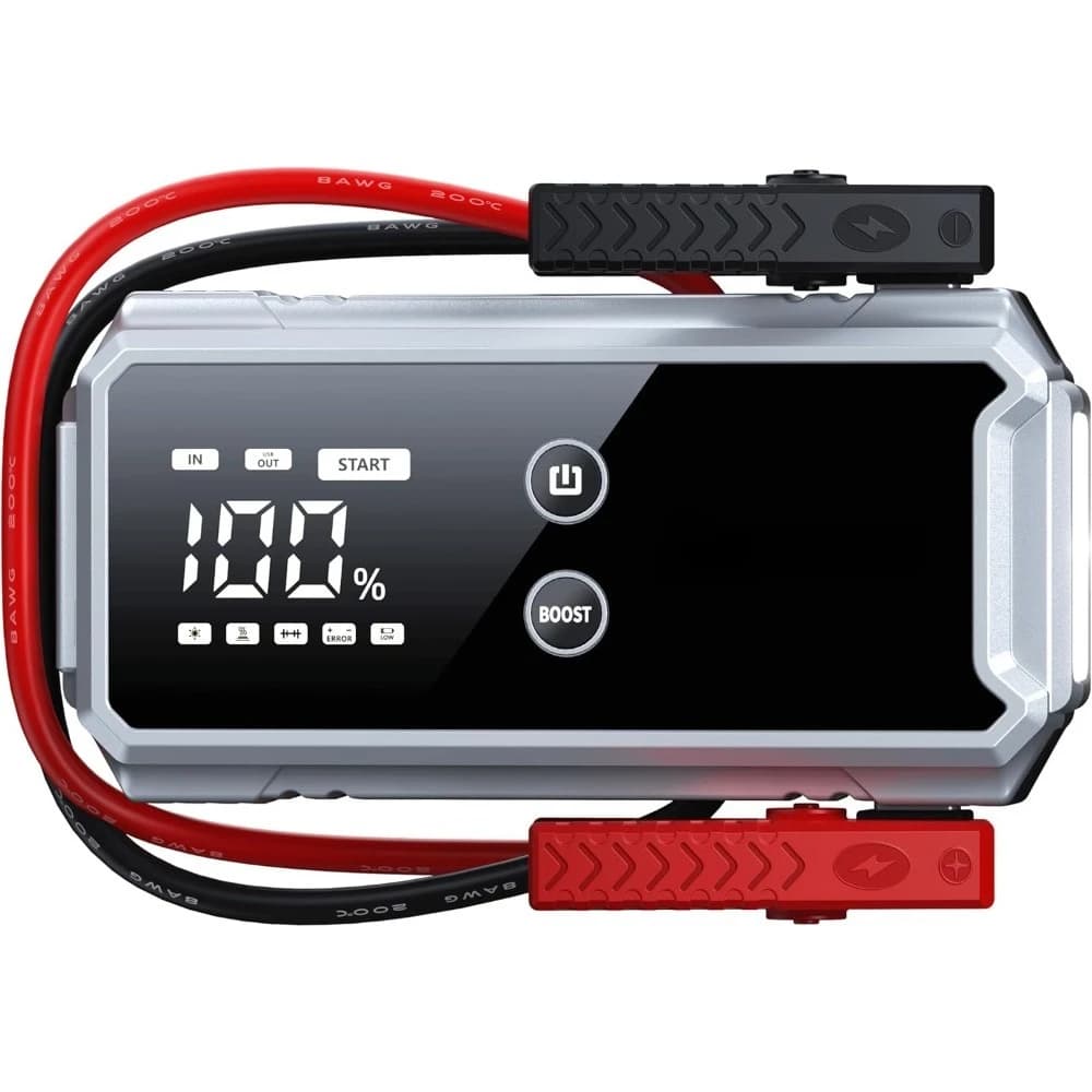 Avviatore portatile per batteria per auto da 12 V per tutti i motori a gas e diesel da 10 litri con potente scatola di emergenza da 6000 A e luce incorporata