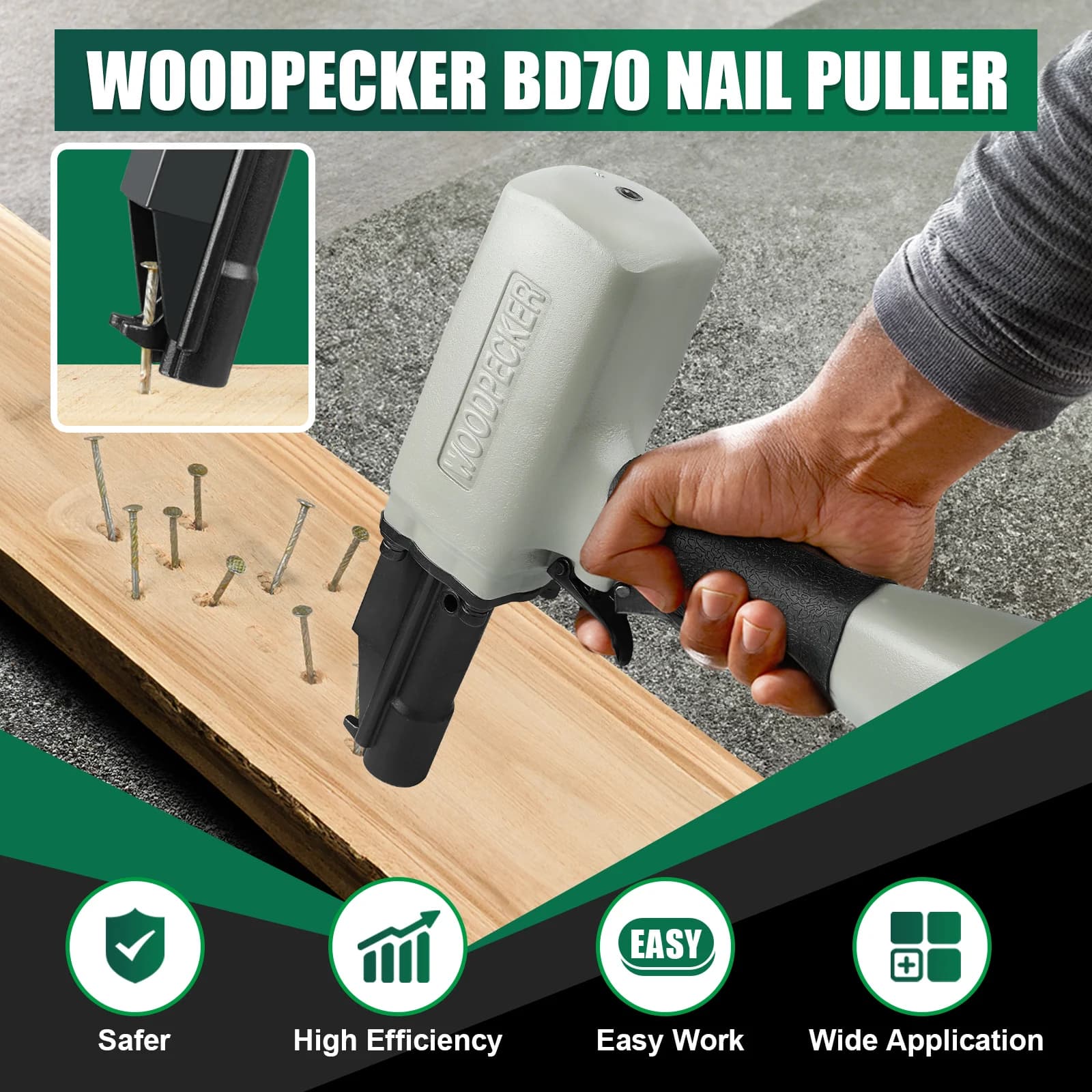 WOODPECKER BD70 Estrattore Pneumatico per Chiodi con Funzione di Sicurezza, per Rimuovere Chiodi di Pallet Arrugginiti da Legno Scarto o Riciclato