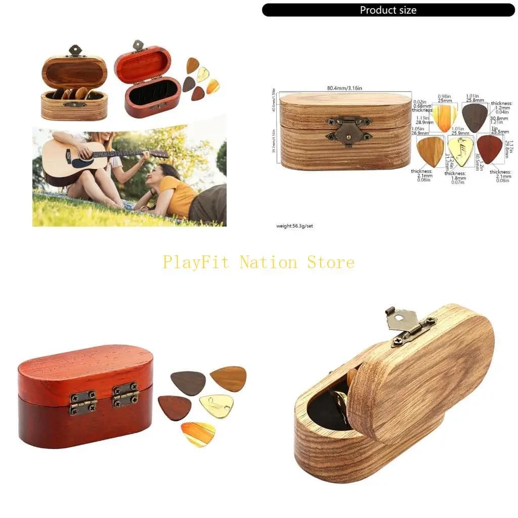 242F Contenitore per plettri in legno Porta plettri portatile Porta plettri per chitarra Organizzatore porta plettri con 5