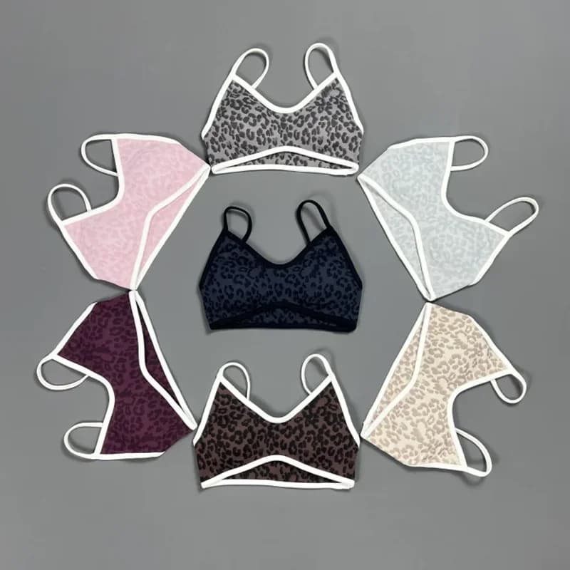 Sports Leopard Print Thin Strap Bra Padded Seamless Sports Crop Top Women Running Yoga Daily Workout Underwear Fitness Bras