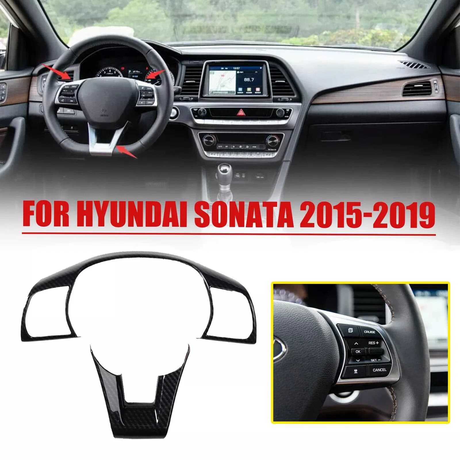 For Hyundai Sonata 2015-2019 ABS Carbon Fiber Style Interior Wall decal Interior Cars Wheel Cover Trim Frame Decotation Auto