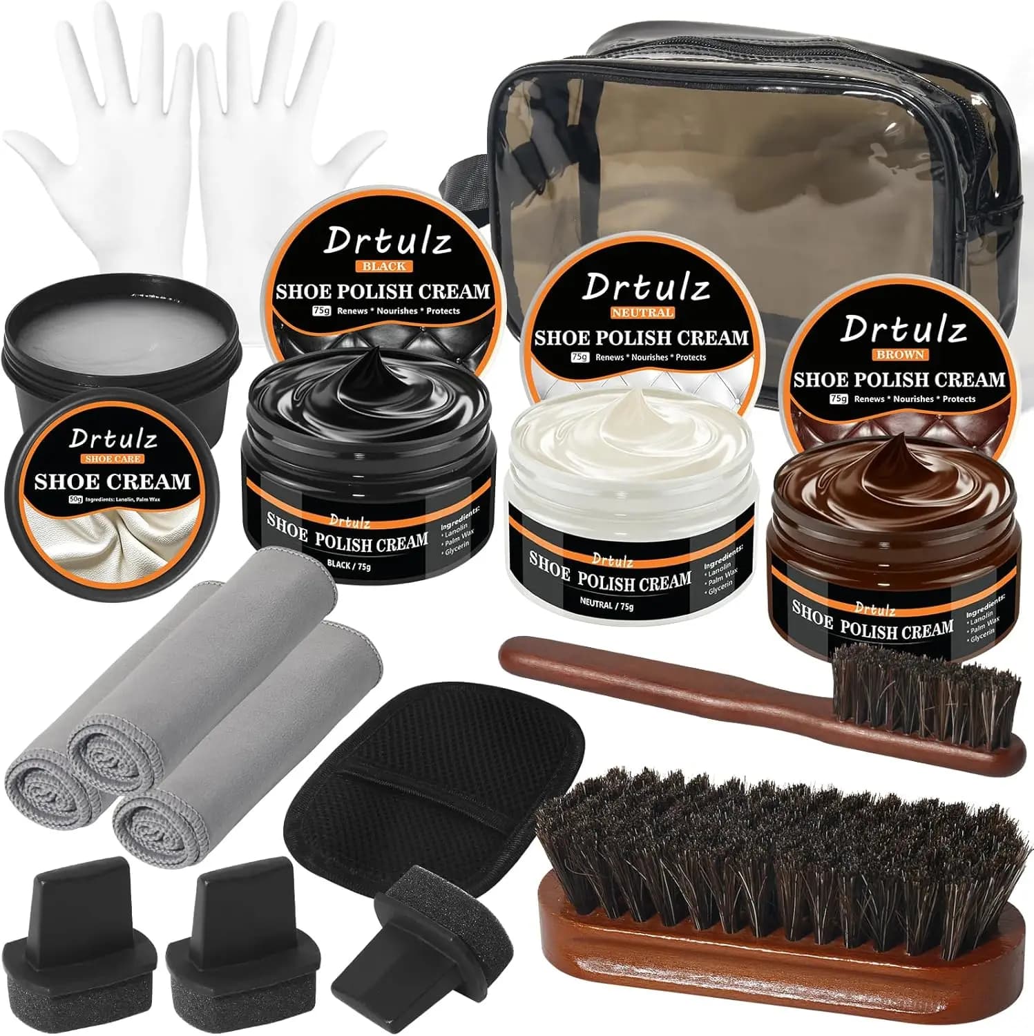 Kit per la cura delle scarpe da 15 pezzi per uomo e donna, spazzola per lucidare le scarpe, nero, marrone, neutro, olio di visone, cura delicata per