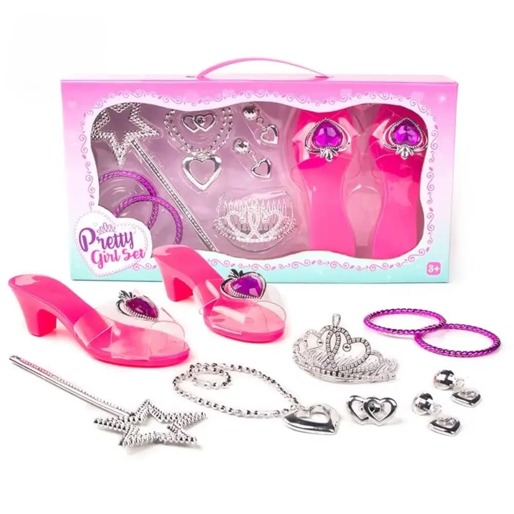 Chrismas Gift Necklace Crown Princess Dress Up Earrings Bracelet Role Play Girls Jewelry Makeup Pretty Girls Crystal Shoes