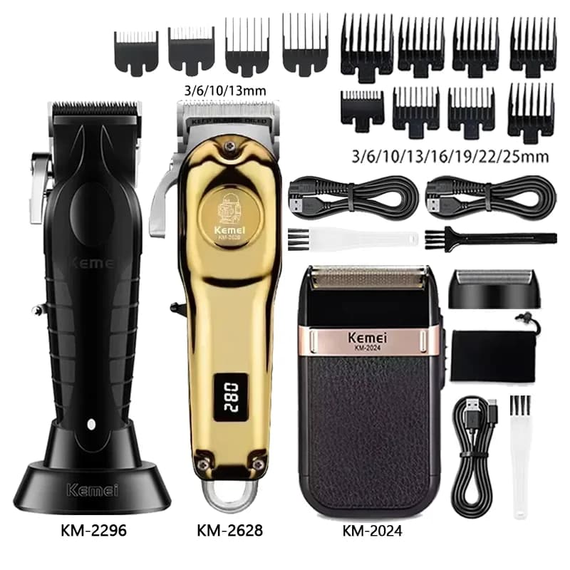 Kemei Hair Clipper Km-2296 Km-2628 Km-2024 Barber Blading Hair Cutting Machine Clipper Grooming Cordless Rechargeable Shaver