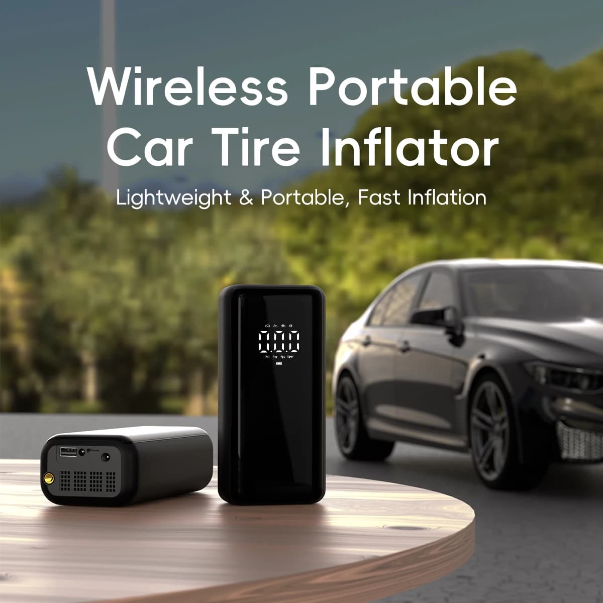 Wireless Rechargeable Car Air Pump with Digital Gauge for Car Motorcycle Bike Air Pump Portable Air Compressor With Lighting