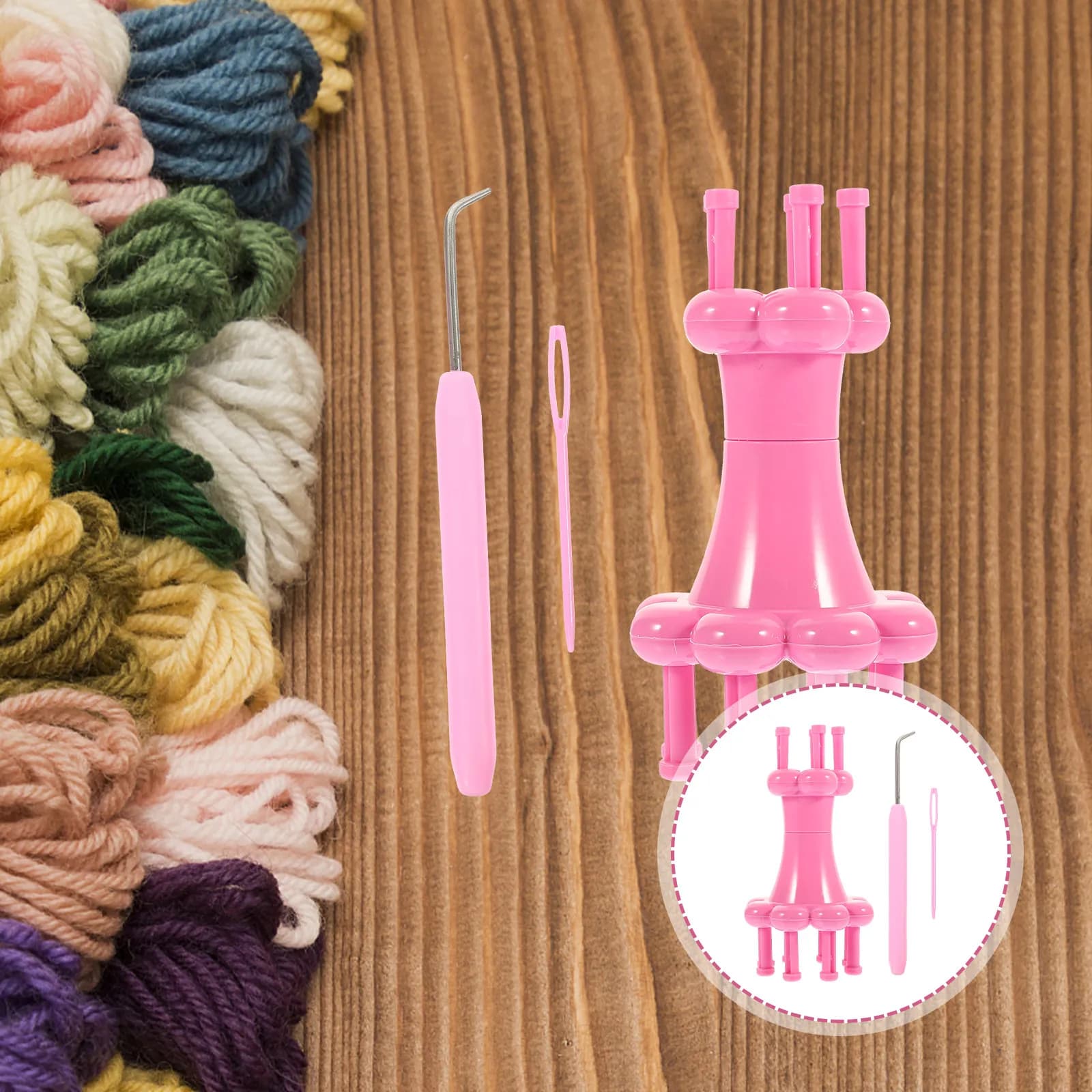 Set di 1 macchina per maglieria a bobina in plastica, kit fai da te per maglioni, sciarpe, braccialetti, elastici per capelli, sottobicchieri, macchina per tessitura filati