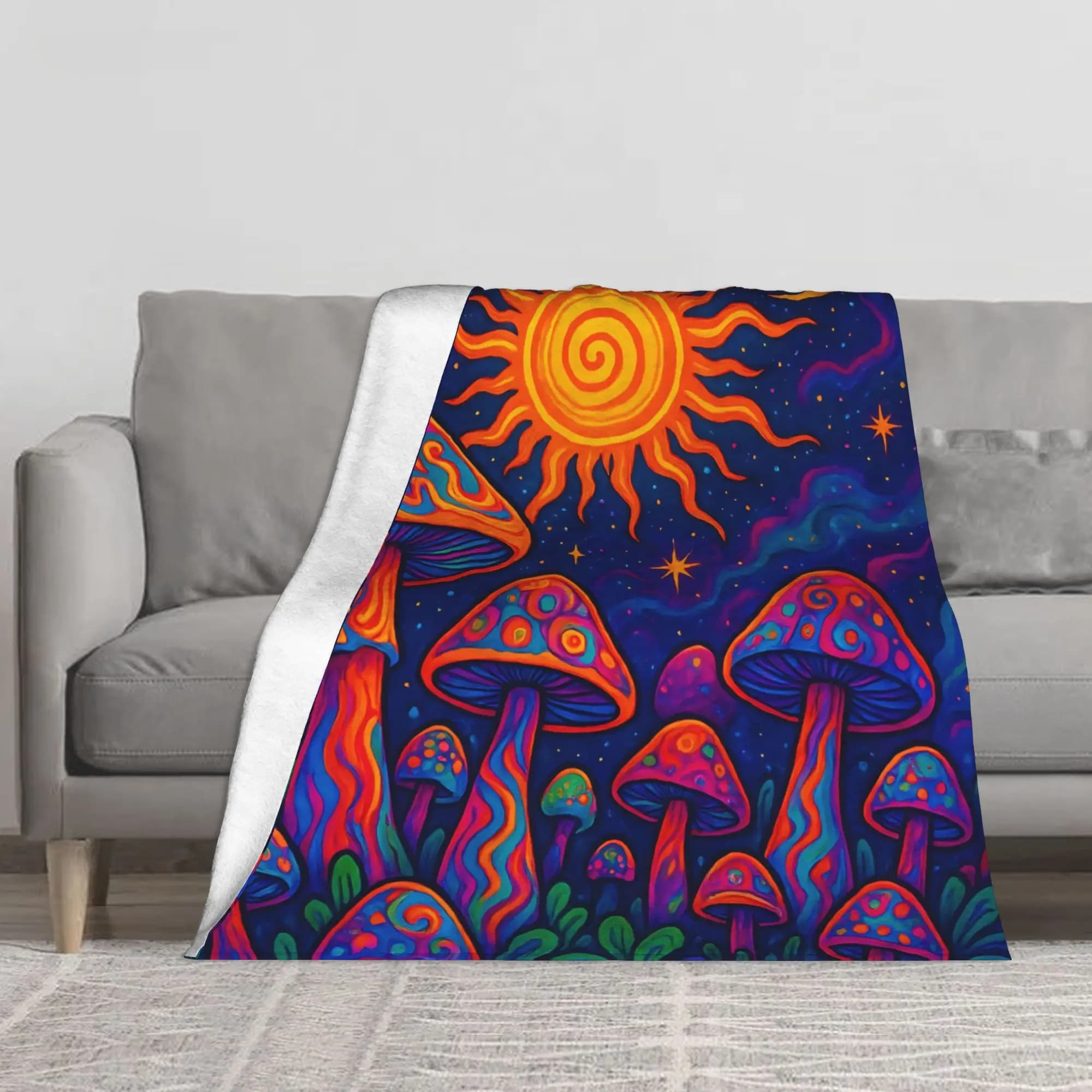 1PC Black Light Mushroom Forest Blanket Throw Blanket Novelty Warm Blanket All Season Gift