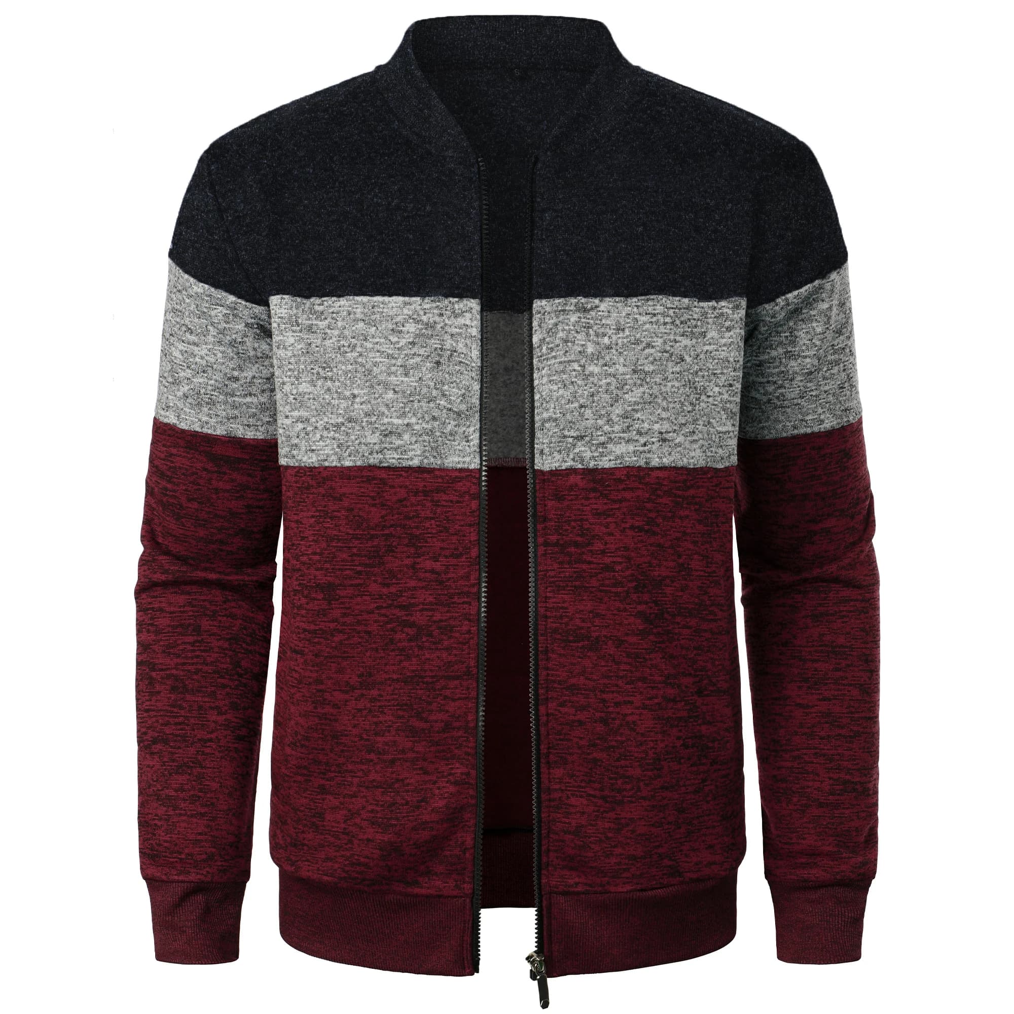 Top da uomo in maglia con cerniera a quadri a righe con colletto rialzato autunno/inverno con abbinamenti di colori alla moda