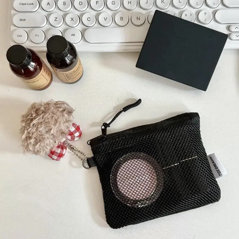 Borse da viaggio per il trucco, pochette a rete, mini borsa portamonete semplice e portatile, borsa multiuso, porta carte con cerniera a doppio strato