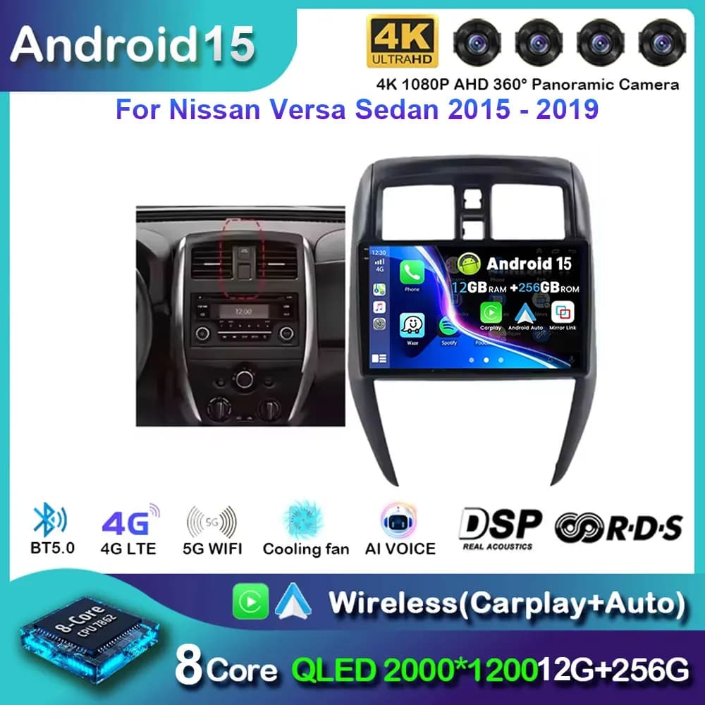Android 15 2Din Autoradio Car Radi for Nissan Versa Berlina 2015 2016 2017 2018 4G QLED Carplay 4G WIFI GPS Navigation DSP