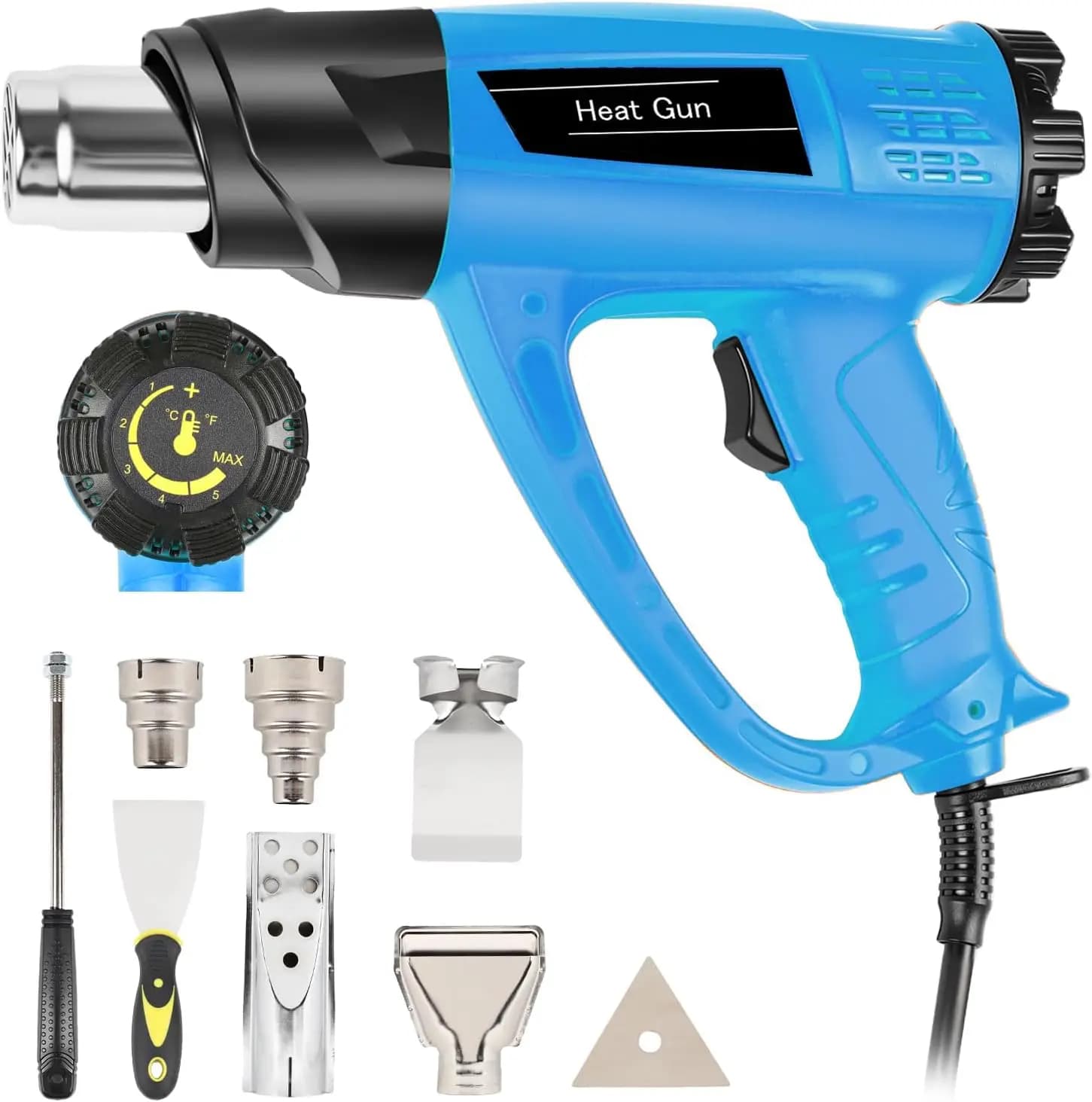 Pistola Termica da 1800W con Controllo della Temperatura Variabile (60°) ℃ -600 ℃ Set con 5 Ugelli per Artigianato, Tubi Termorestringenti, Rimozione Vernice