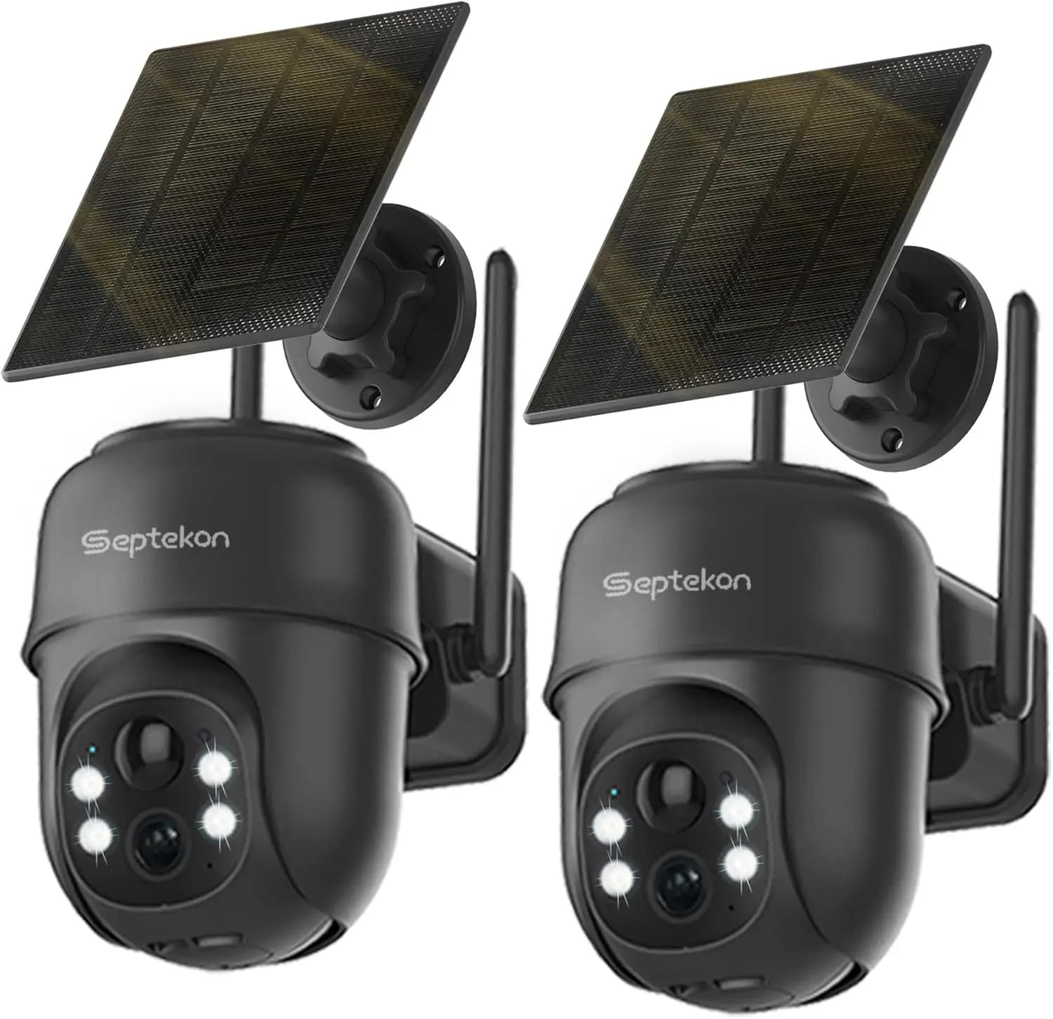 2K Solar Wireless Outdoor Security Cameras 2 Pack, 360° PTZ Battery-Powered, 2.4G WiFi Spotlight Color Night Vision, Motion Sensor Alarm, IP66 Weatherproof, Black