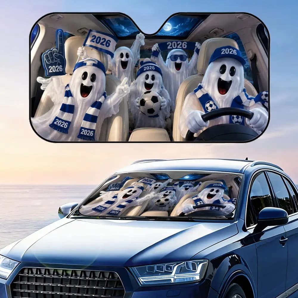 Ghost Soccer Fan Sun Visor Car Windshield Sunshade UV Protection Reflective Foldable Heat Insulation Cover
