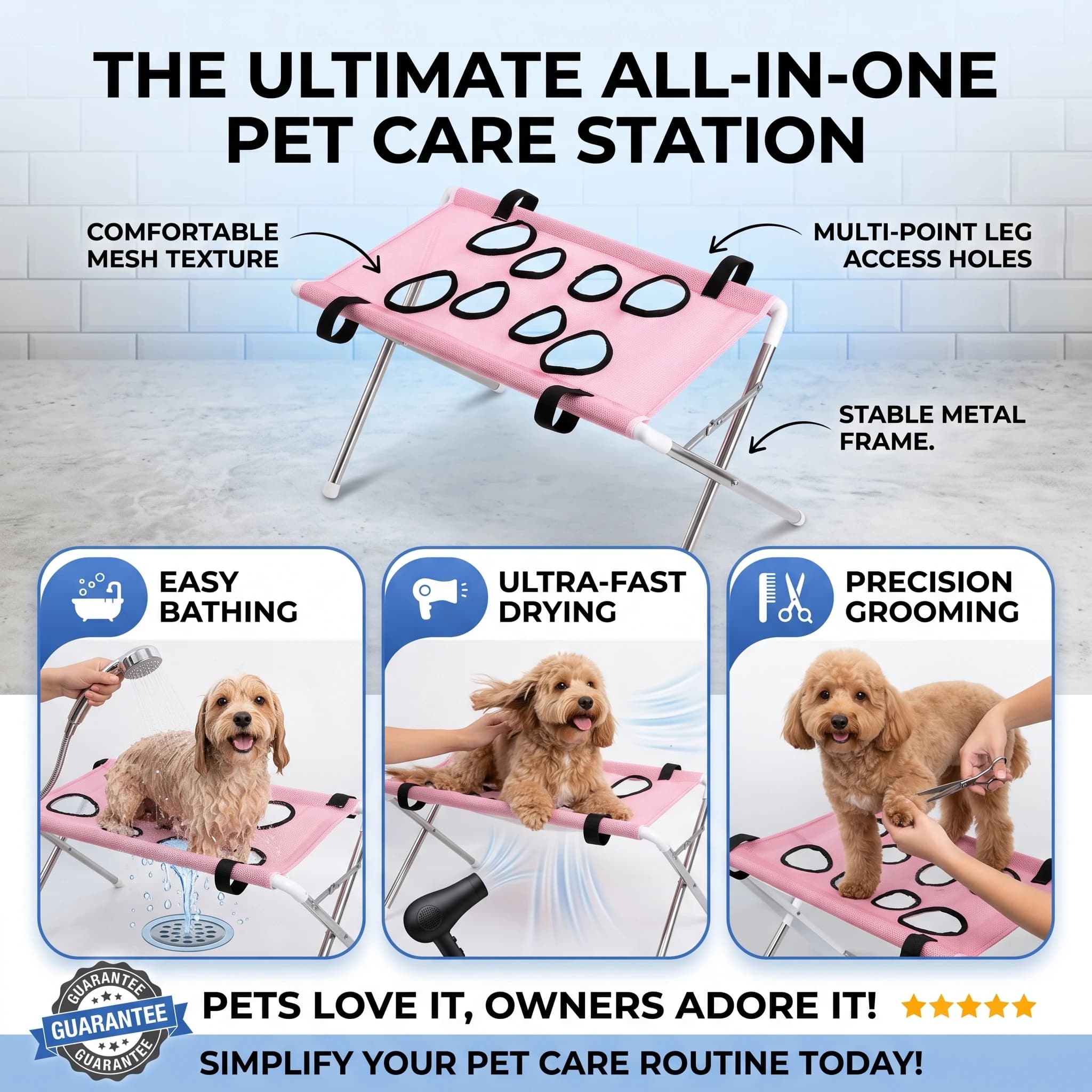2026 NEW Portable Pet Grooming Bath Station Adjustable Dog Cat Washing Restraint Mesh Rack Foldable Pet Bathing Drying