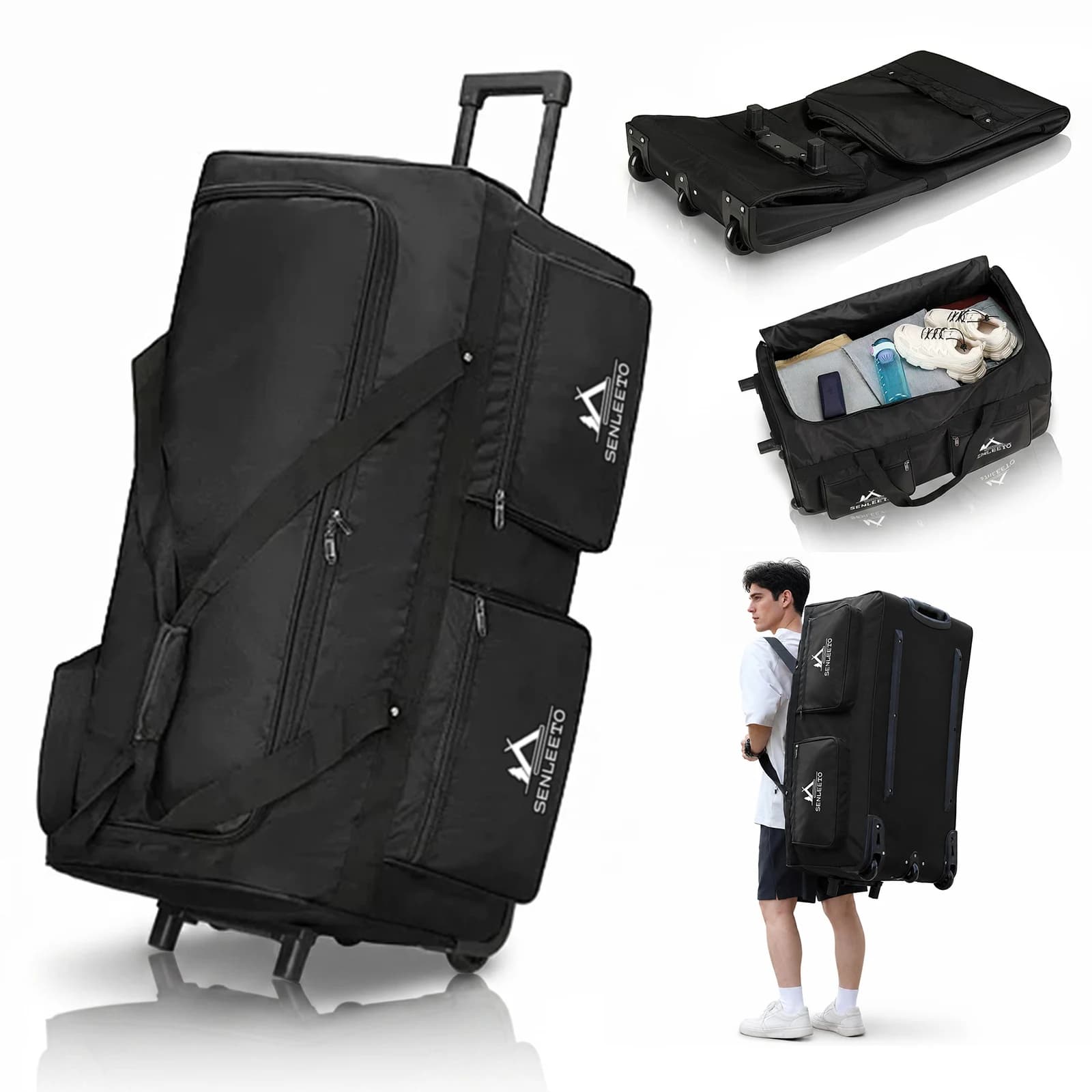 SENLEETO Large Camping Tent Storage Bag with Wheels For Women Men Expandable Foldable Trolley Travelling Pack Versatile Suitcase For Trip