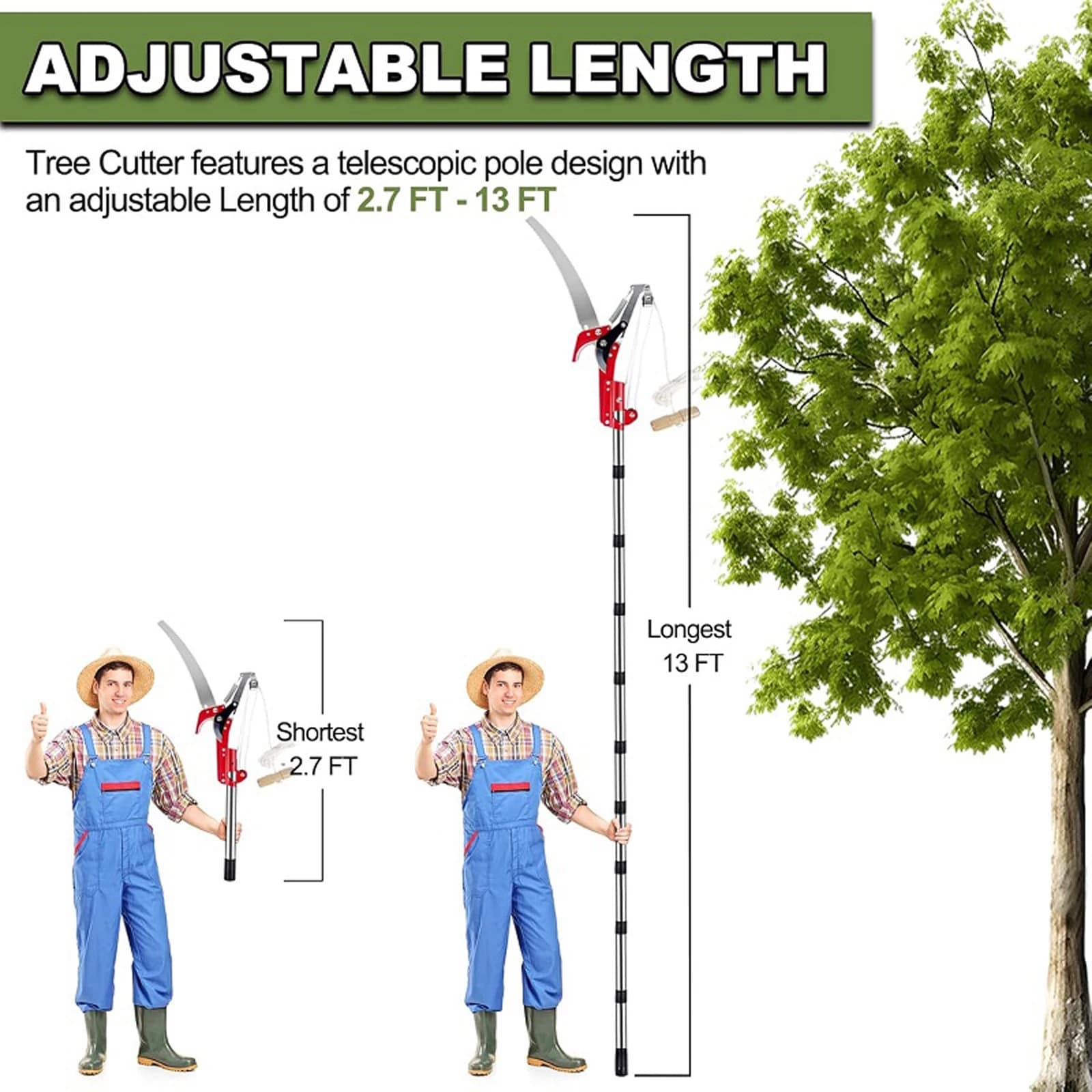 13ft Extendable Splicing Rod Trimming Tool with Handle Telescopic Pruning Shears for Trees Branches Cutting and Fruit Picking