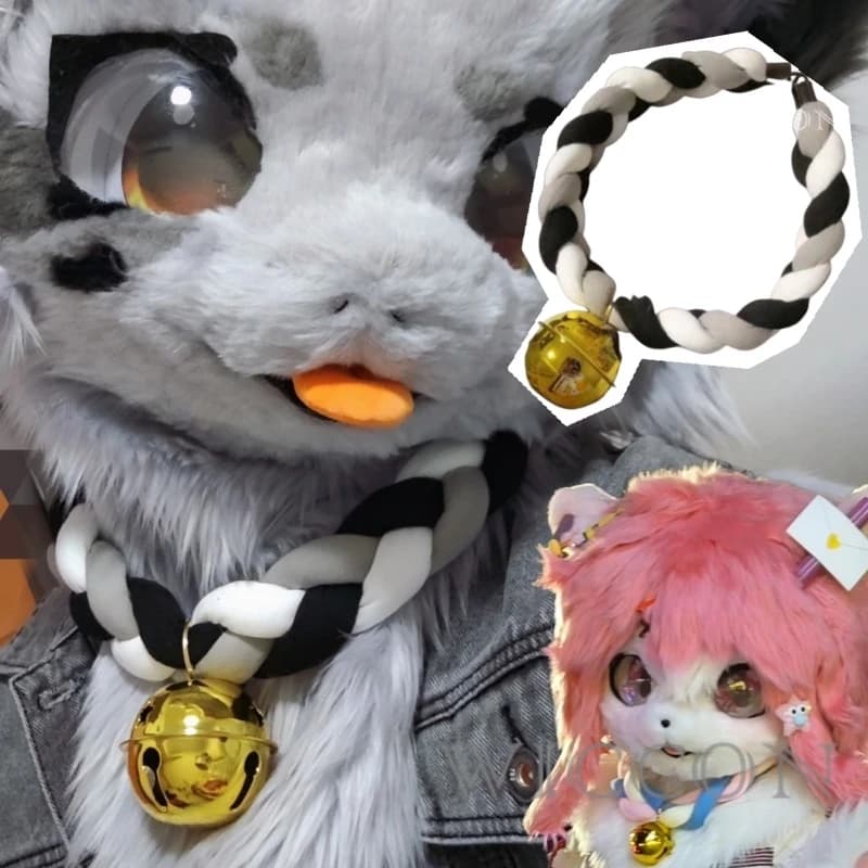 Collana girocollo intrecciata Fursuit da 65 cm Collare a campana Kigurumi Animale Cosplay Prop Corda per feste pelose