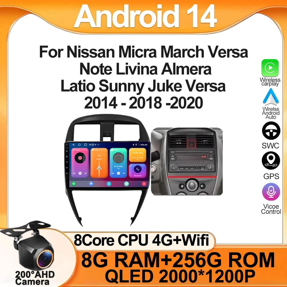 Android 14 Per Nissan Micra March Versa Nota Livina Almera Latio Sunny Juke Versa 2014 - 2018 -2020 Auto Radio di Navigazione GPS