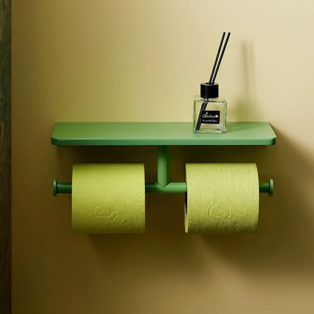Toilet Paper Holder with Shelf No-Drill Wall Mounted Tissue Rack Rustproof Space-Saving Storage Organizer for Bathroom & Hotel