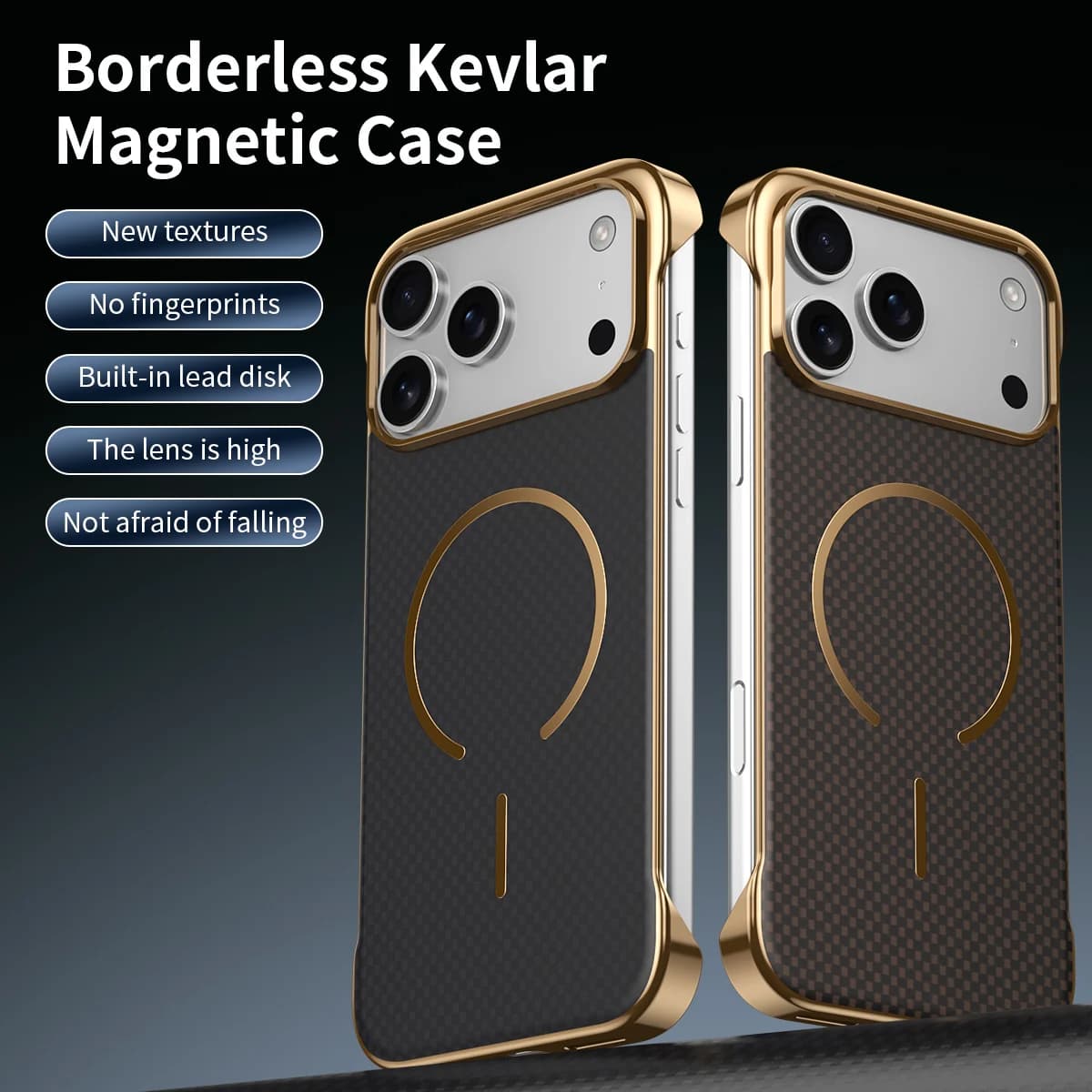 Custodia di Lusso Senza Cornice con Texture in Fibra di Carbonio per MagSafe, per iPhone 17 Pro Max, 17 Air, 17, con Motivo Kevlar, Cover Magnetica per Ricarica Wireless
