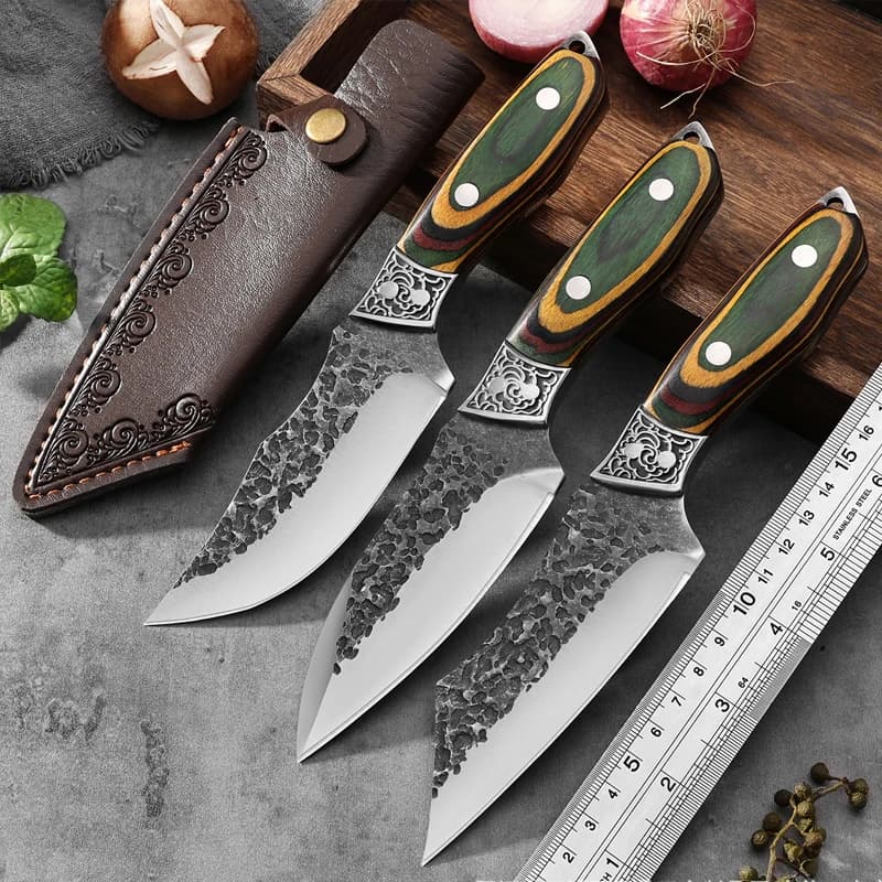 WXCOO Stainless Steel Cleaver Knife Handcrafted Forged Kitchen Knife with Cover Meat Fruit Cutting BBQ Knives Wooden Handle