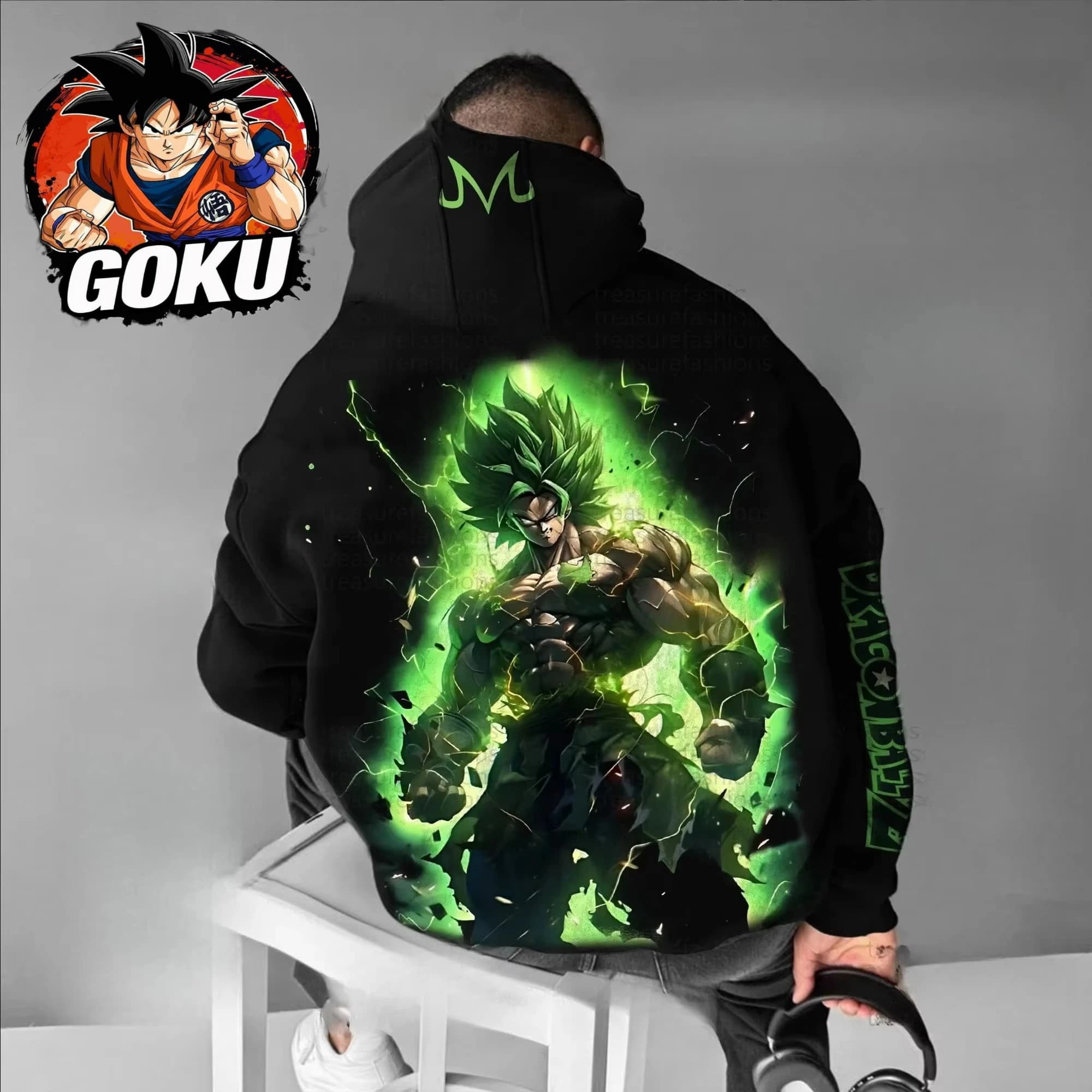 Felpa con Cappuccio Retro Dragon Ball Autunno Inverno 2026, 100% Cotone, Stampa Verde Broly, Oversize, Abbigliamento Fitness e Streetwear per Uomo e Donna