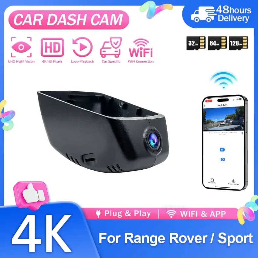 4K Dash Cam DVR For Land Rover Range Rover / Range Rover Sport 2023-2026 Night Vision ront and Rear Recording Car Camera