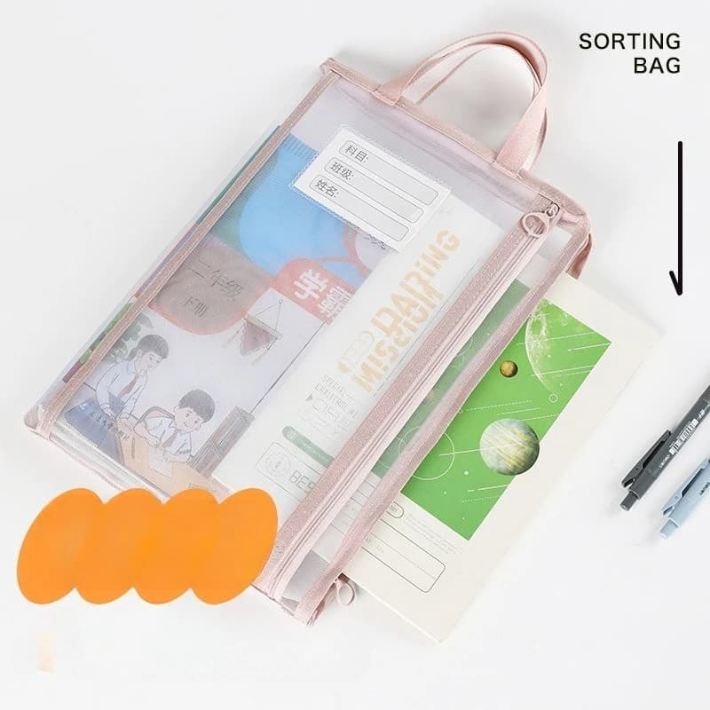 Borsa organizer per la scuola in rete a doppio strato, portadocumenti multi-soggetto trasparente con manici Porta documenti per studenti