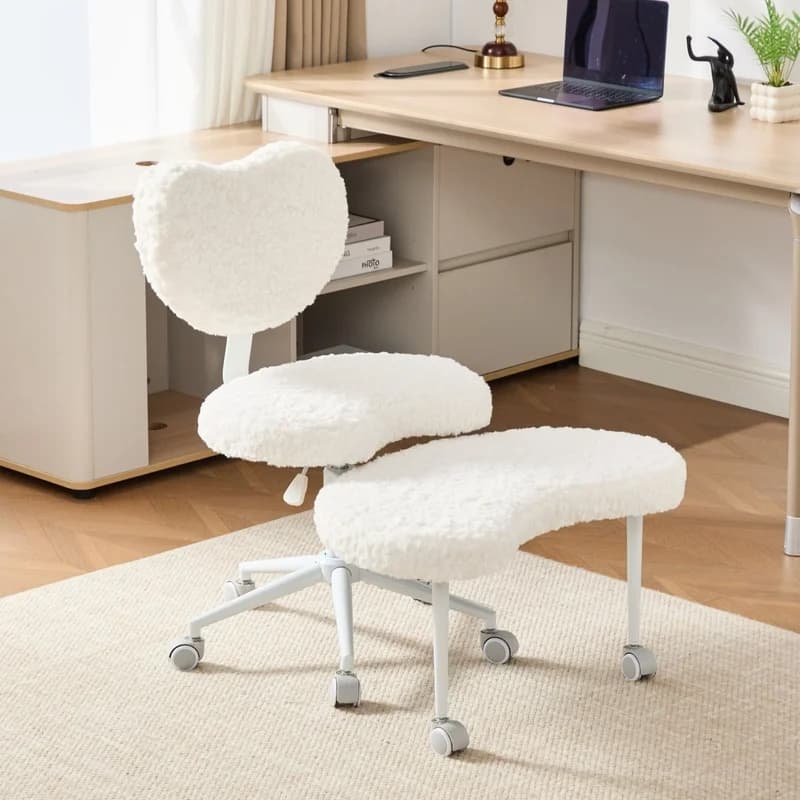 Beige Adjustable Fidget Chair with Wheels, Lumbar Support, Cross-Legged Design for ADHD, Flexible Sitting Solution