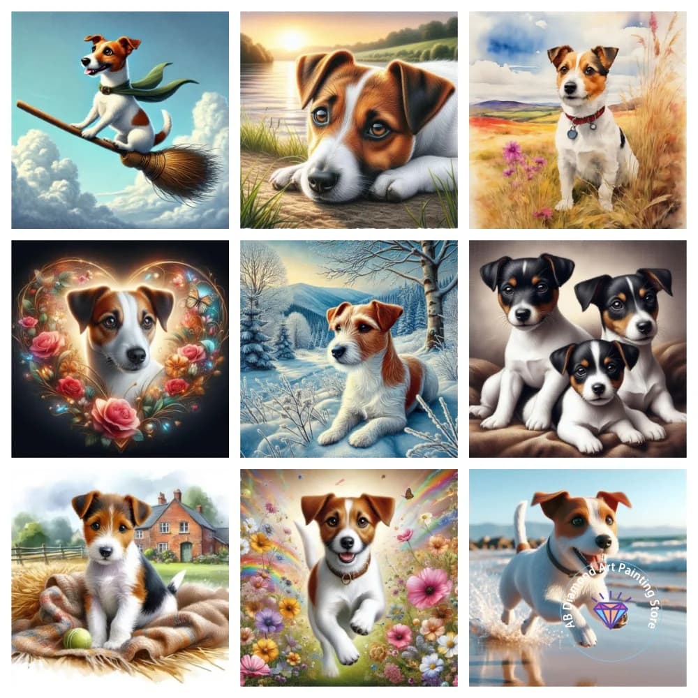 5D Square Round diamonds Diamond Art Painting Jack Russell Terrier Cute Dog DIY Mosaic Home Decor Gem Embroidery Kids Gifts