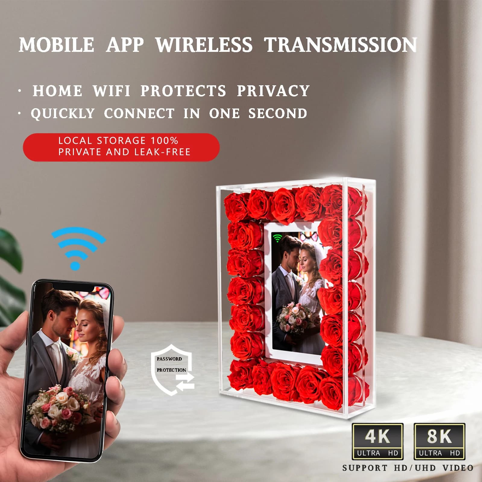 Nuova Cornice Digitale Personalizzata 2026 con Schermo Touch HD da 10.1 Pollici, WiFi/APP, Funzione di Riproduzione Video e Rotazione Automatica