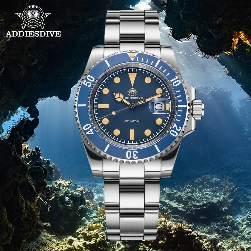 ADDIESDIVE Orologio subacqueo da uomo 200m AD2054 Orologio al quarzo super luminoso con lunetta in ceramica impermeabile Orologio da polso in acciaio inossidabile 316L
