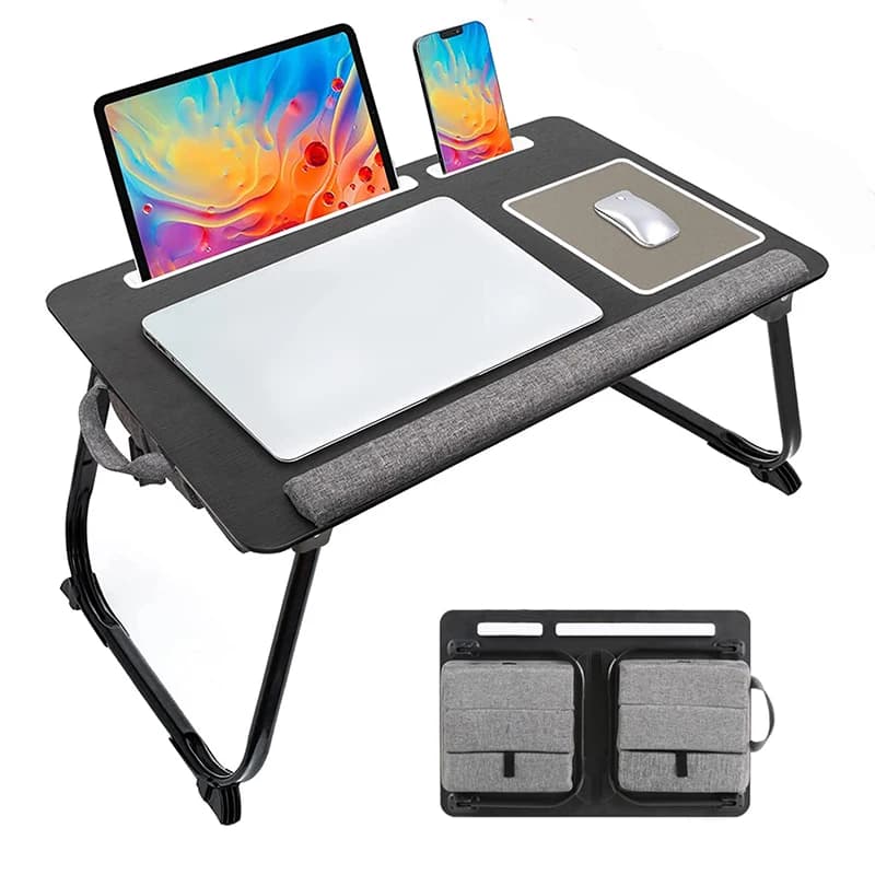 Tavolo da letto pieghevole Mumucc in legno per laptop con cuscino pieghevole, slot per mouse e tappetino per mouse, ideale per gaming