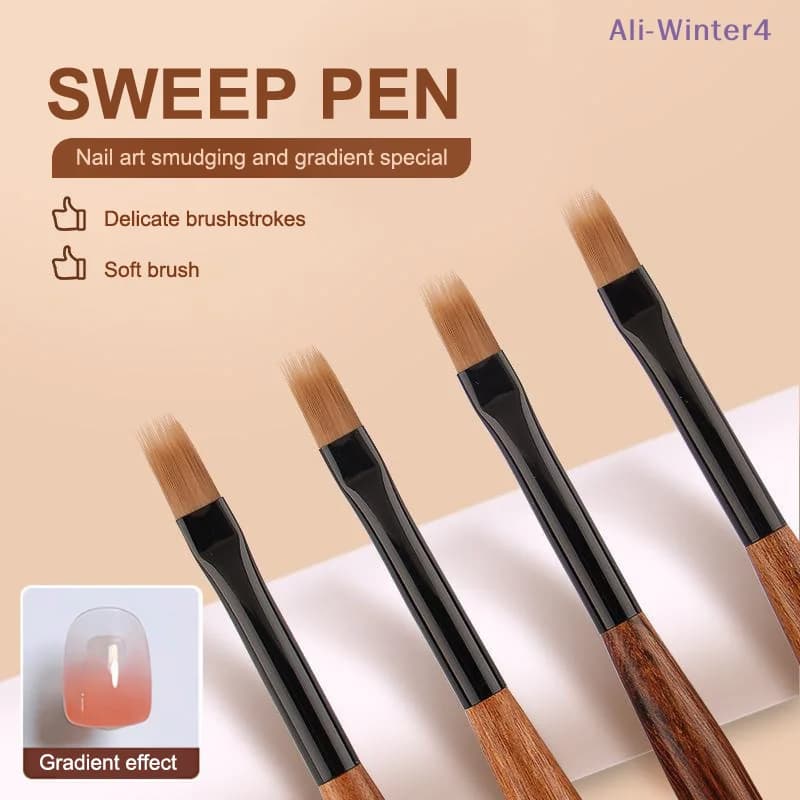 【Winter4】 Pennello per Nail Art in Gel UV Effetto Ombre con Coperchio, Pennello Dettaglio e Pennello Spesso per Disegno, Strumento per Manicure in Legno di Sandalo
