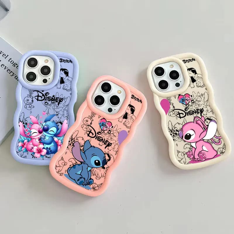 Lilo Stitch Disney Candy Color Phone Case For iPhone 17 16 15 14 Plus 11 Pro Max 13 12 Mini 17 Air 17E 16E Wave Side Soft Cover
