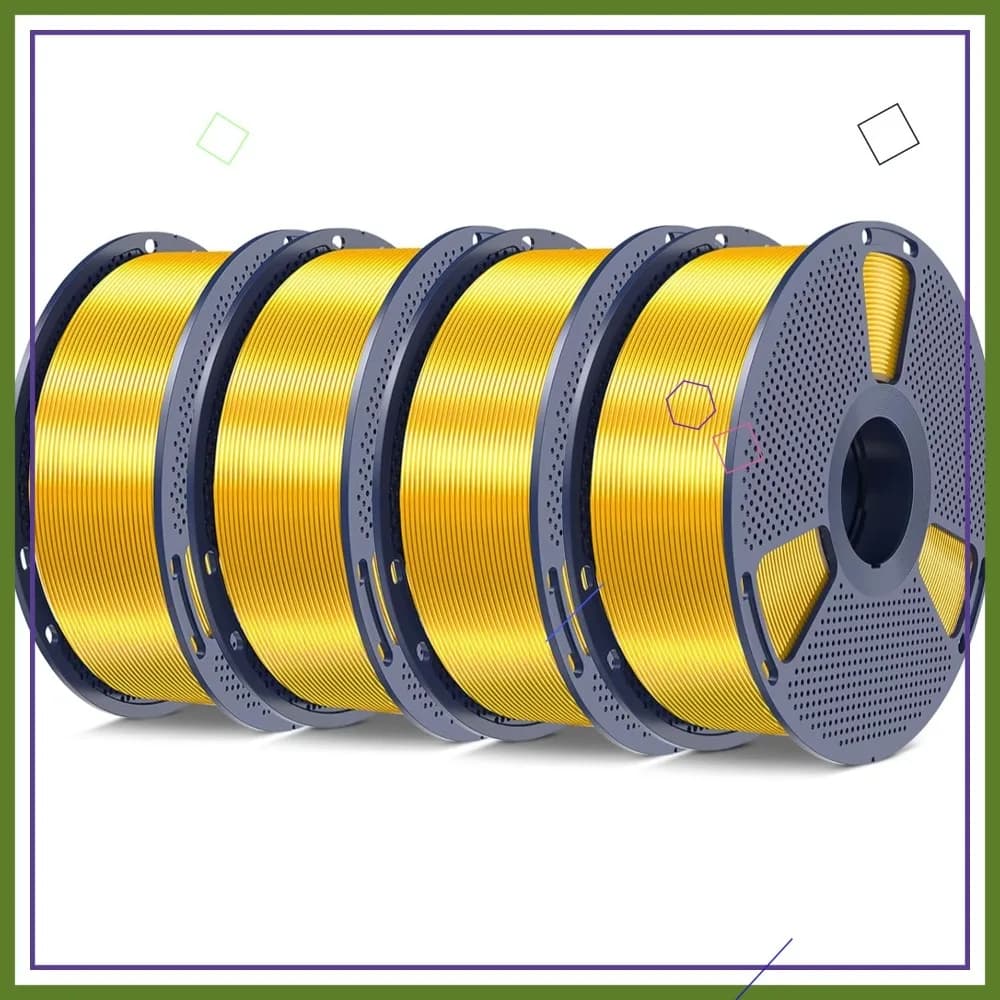 Filamento Silk PLA+ 1.75mm, Oro Lucido, 4kg 8.8lbs, Filamento per Stampante 3D, Finitura Liscia, 4 Bobine