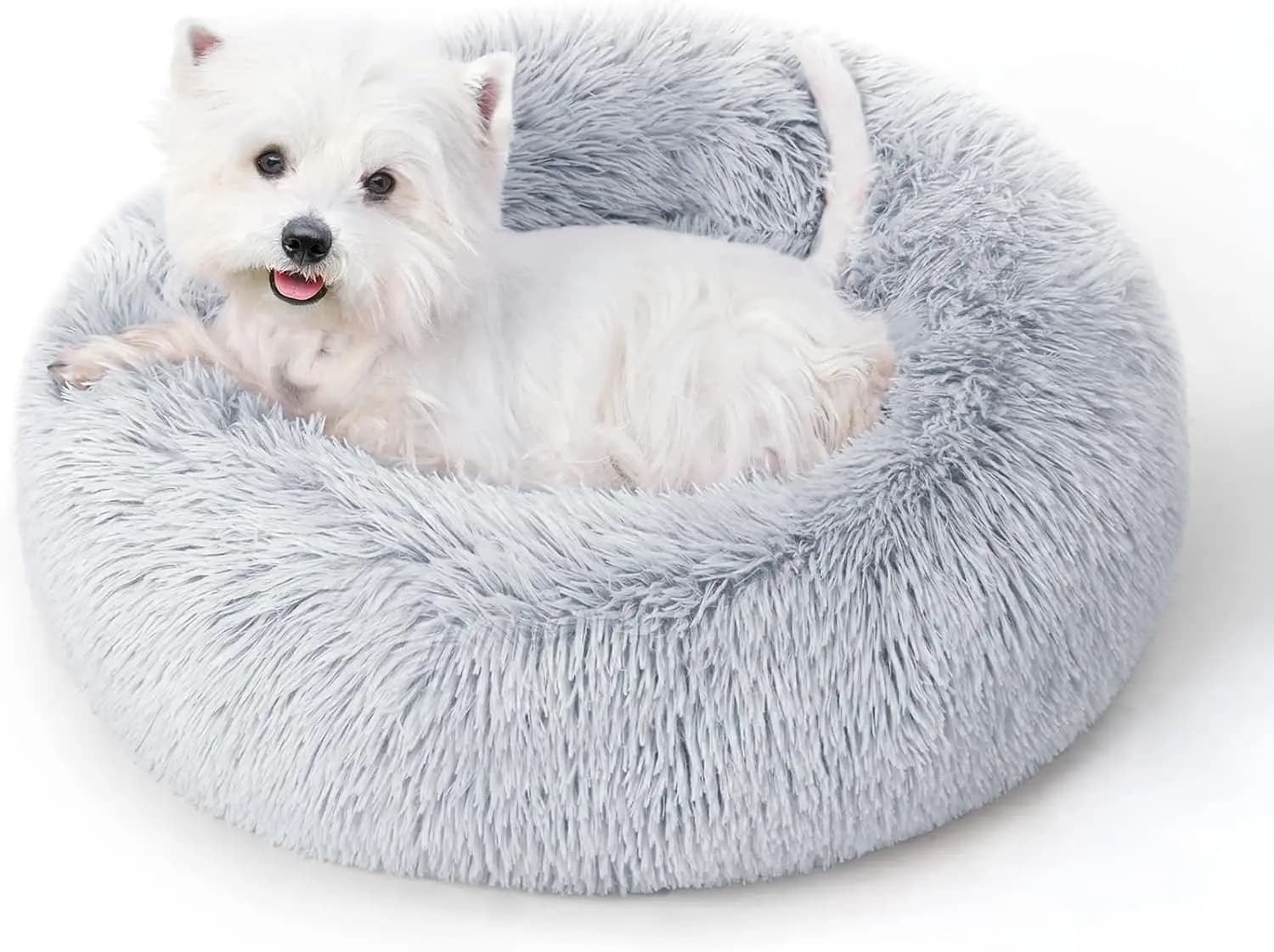 Cuccia Calmante a Forma di Ciambella per Cani e Gatti, Media, Lavabile, Antiscivolo, Grigio Chiaro 20 Pollici